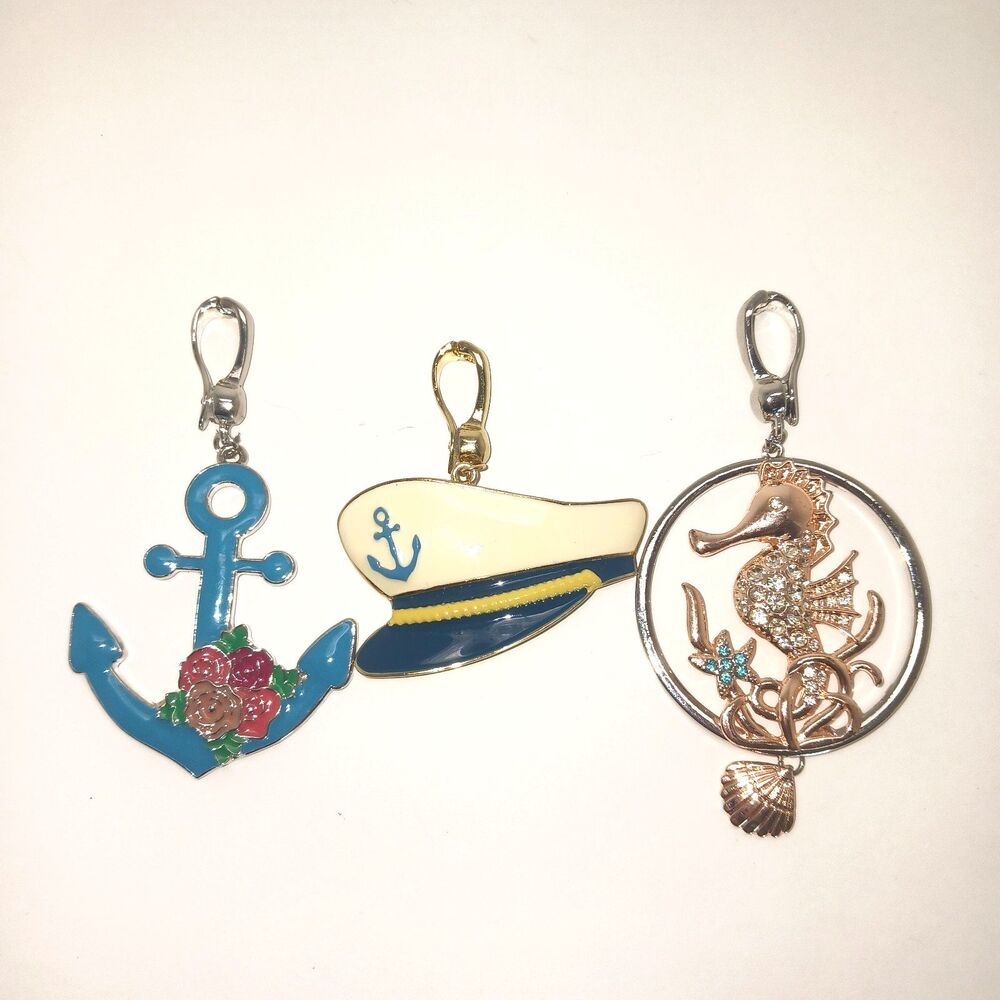 Roman RMN Vintage Set-3 Nautical Necklace Pendants Silvertone Magnetic Closure